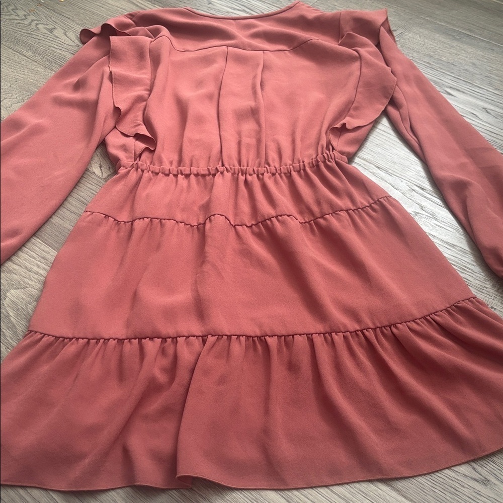 Wilfred | Aritzia Marvelle Ruffled Long Sleeve Dress in Burgundy Size Small - Picture 12 of 14